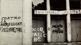 Ingresso Triennale di Milano, Italia, durante l'occupazione di maggio 1968