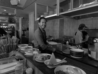 Owner Tim Flores in the kitchen