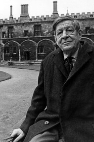 W. H. Auden, author of the poem Musée des Beaux Arts, in the Tom Quadrangle at Christ Church College, Oxford, UK
