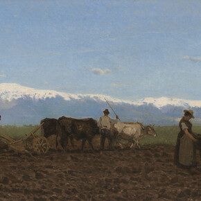 Guglielmo Ciardi, L’aratura (Il lavoro nei campi), 1872, olio su tela, 44 x 95 cm