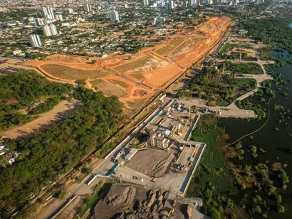 Vista aérea de mina da Braskem no bairro Mutange, em Maceió, após rompimento. Foto de Itawi Albuquerque/Secom