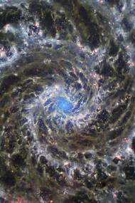 The heart of the M74 galaxy, which contained the supernova SN 2013ej. Image from the NASA/ESA/CSA James Webb Space Telescope