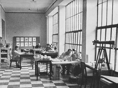 William Vogt, William Beebe, Jocelyn Crane y Henry Fleming en el laboratorio en Rancho Grande