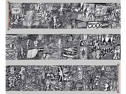 Jean Dubuffet, Parcours, 1979, Scroll, silkscreen on rag paper, housed in a screen printed wooden box incised with the artist’s signature. 20 x 240 Inches, Initialed and numbered edition of 80, Published by Pace Editions, Inc. © Jean Dubuffet. Photo courtesy Pace Prints.