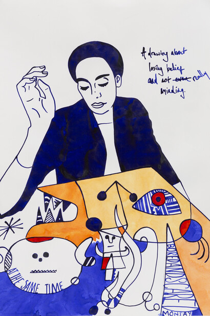 Ivo Morrison, Often Times It’s Hard to Care., 2018, ink on paper. Courtesy of Rebecca Hossack Art Gallery.