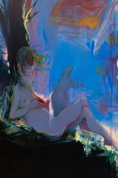 Haley Josephs,
Gathering Clouds (detail), 2023,
Oil on linen,
72 x 96 inches (two panels). Courtesy of the artist and Jack Barrett Gallery