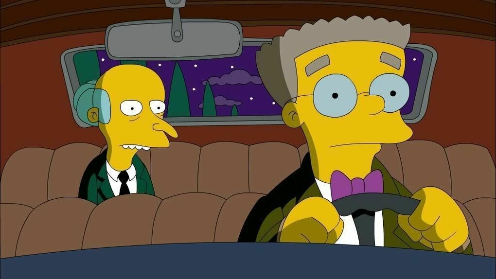 Smithers conduce el coche de su jefe, el señor Burns