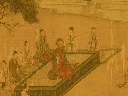 Zengzi (derecha) arrodillado ante Confucio (centro)