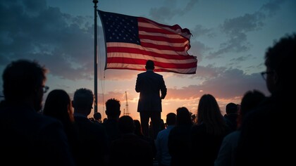 A central figure beneath the American flag facing a silent crowd, representing the strategic blindness that creates tomorrow’s enemies today