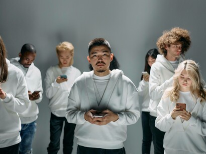 Group of people addicted to their phones