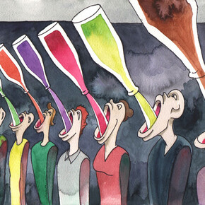 Brian Dewan, “Pop” (Film-strip Still), 2011, Ink and watercolor on paper, 9 x 12 inches