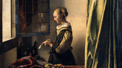 Johannes Vermeer, ​​Niña leyendo una carta en una ventana abierta (detalle), c. 1657-1659