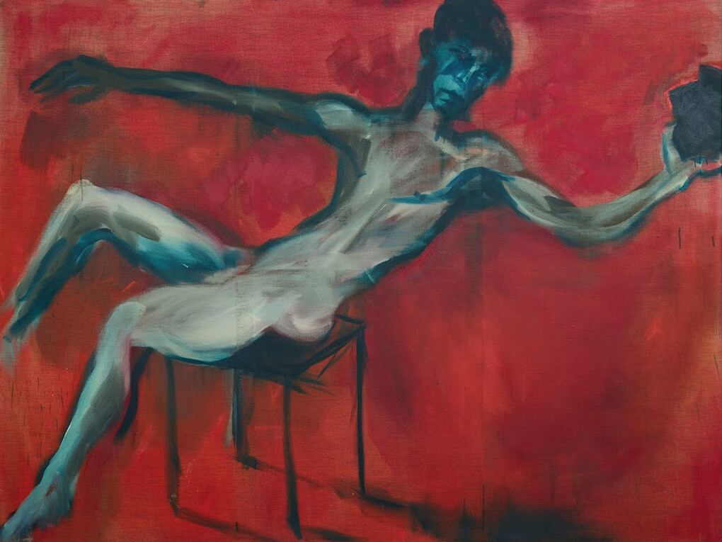 Rainer Fetting,
Steinwerfer / Lanciatore di pietra,
1983,
olio su tela
178 x 230 cm,
Museo del Novecento - Donazione Bertolini 
