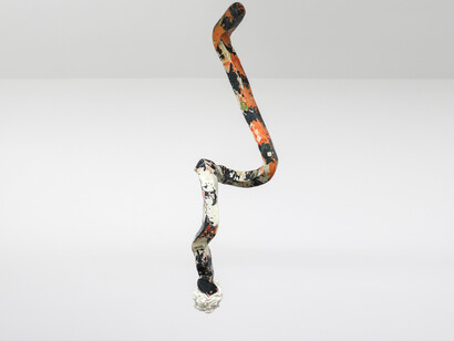 bn+BRINANOVARA, O musa, fammi provare l'ebbrezza del fulmine, 2019, foam, polyurethane foam, fiberglass, epoxy resin, dyes, polyester putty, iridescent organza, enamel, gloss varnish, 210x70x60 cm, courtesy the artists and CRAG Gallery
