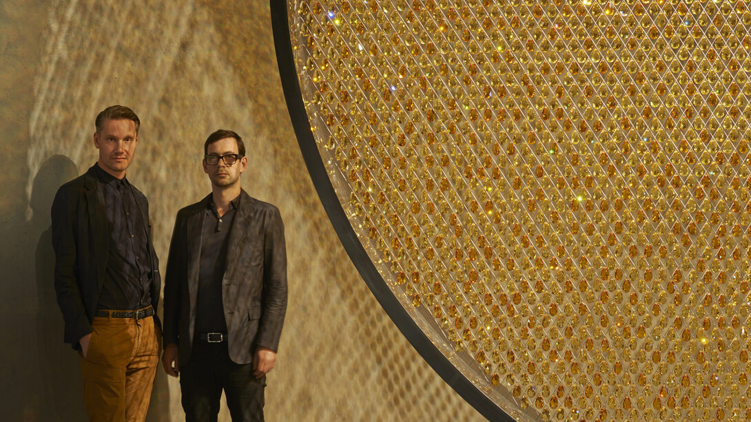 Patrik Fredrikson and Ian Stallard in front of ‘Prologue’ by Fredrikson Stallard for Swarovski, ©James Harris