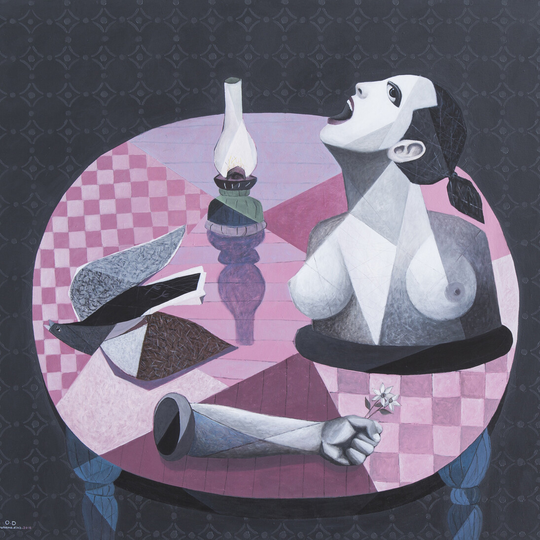 Oussama Diab, A Daily Scene, 2015, Mixed media on canvas,150 x 160 cm