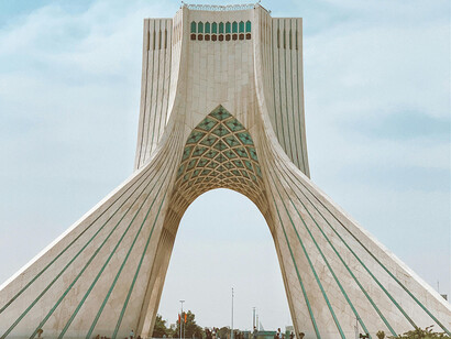 Frotanl view of Teheran's iconic landmark, the Azadi Tower