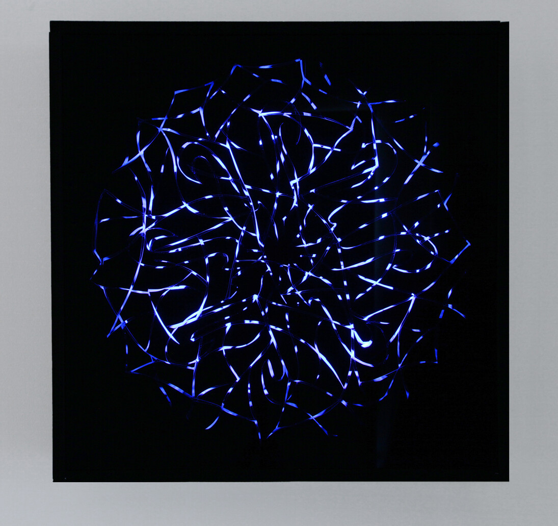 Grazia Varisco, Schema luminoso variabile, 1966 Legno, perspex, neon, motore elettrico, 51x51 cm Courtesy A arte Invernizzi, Milano. Foto Bruno Bani, Milano