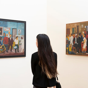 Paulo Pedro Leal, Un suburbio trágico, vista de exhibición. Cortesía de Pinacoteca