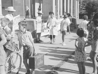 Members of Student Action for Aborigines protest outside the Moree Town Hall and Council Chambers in February 1965, Australia