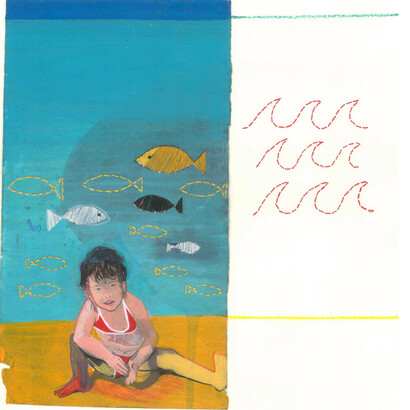 Anna Capolupo, Personali reminiscenze#figura04, 2014, acrilico, pastelli e tempere su carta e filo di cotone, 30 × 30 cm