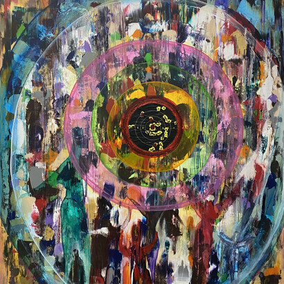 Edward Bekkerman, Happy Victory 2018, mixed media  on canvas, 143 x 115 cm, 56 x 45 in