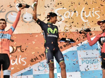 Podio de la Etapa 4 del Tour de San Luis 2014. En dicha fase, Nairo Quintana ganó la etapa en solitario