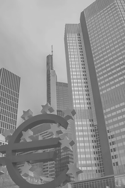 The giant Euro sign in front of the European Central Bank in Frankfurt am Main, Germany