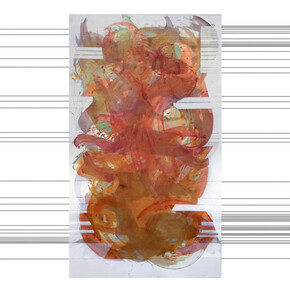 Sound and Vision, Ocean | Ocean (David Bowie), pigmented water and graphite on paper, graphite lines continue onto the Wall, 70x45 inches. Courtesy of SLAG & RX and the artist