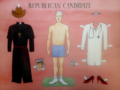Patricia Fabricant, Republican Candidate, 2015, Gouache on paper, 12 x 16 in.
