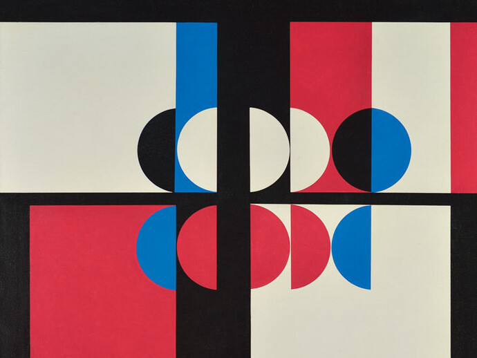 Omar Rayo, Geometría Vibrante, Silencio con doble espejo, 1964, Acrílico sobre tela, 88×101 cm