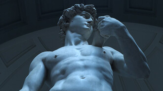 David is a masterpiece of Italian Renaissance sculpture in marble created from 1501 to 1504 by Michelangelo, Firenze, Italy