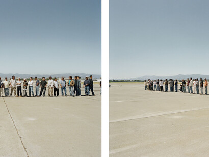 Adrian Paci, The Line (Dyptich), 2007, Framed Photograph, 60 × 74,5 cm, 56 x 70 cm each (print). Courtesy of the Artist, Kaufmann Repetto, Milano/New York and Peter Kilchmann gallery, Zurich 

