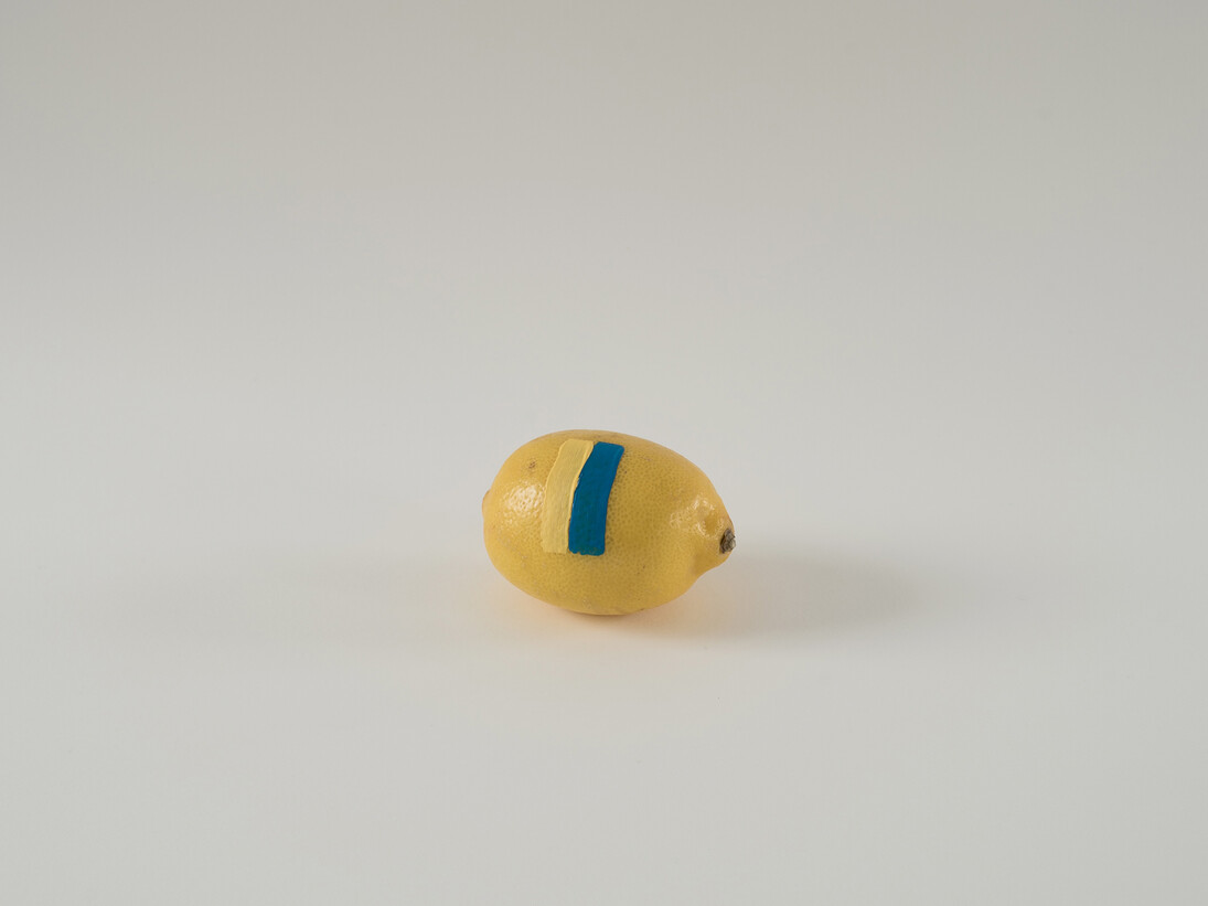 Diango Hernández, Floating Citron #9, "I wish to communicate with you", 2015. Acrylic on lemon, dimensions variable. Courtesy the artist and Marlborough Contemporary. Photo: Anne Pöhlmann
