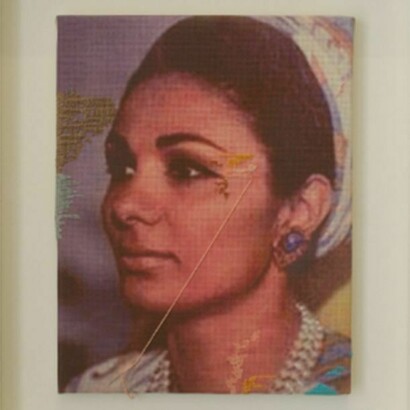 Farhad Ahrarnia -Farah Diba (2007), digital print on cotton+embroideries