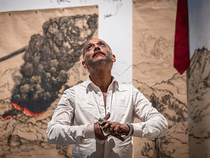 Nikhil Chopra and Uriel Barthélémi, Embers / Braci, performance view. Courtesy of Galleria Continua