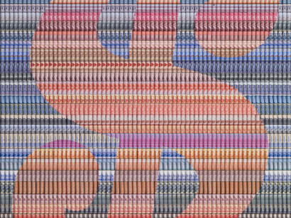 Santiago Montoya, New Dollar Sign, 2013, Paper money on stainless steel, 200 x 155 cm
