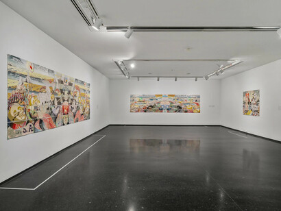 Andrea Carlson, Shimmer on horizons, vista de exhibición. Cortesía de MCA Chicago