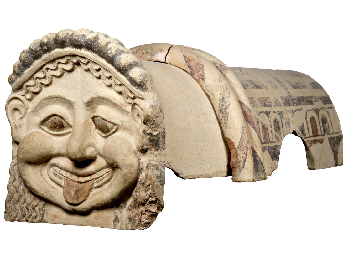 Gorgon Antefix,
Terracotta roof ornament with head of a gorgon, Gela, Sicily, c.500 BC Museo Archeologico Regionale Di Agrigento © Regione Siciliana