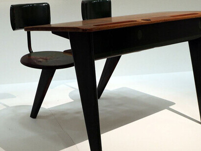School bench designed by Jean Prouvé in the Musée national d'art moderne, Paris, France