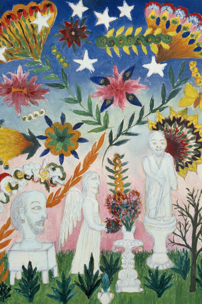 Minnie Evans, Untitled (Statuary, stars, and flora). Courtesy of High Museum of Art
