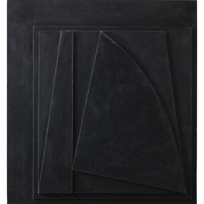 Wifredo Arcay, “Relief Noir Frange Blanche”, 1962, Oil on wood in relief, 75 x 70 x 5.5 cm (29 1/2 x 27 1/2 x 2 1/8 in)