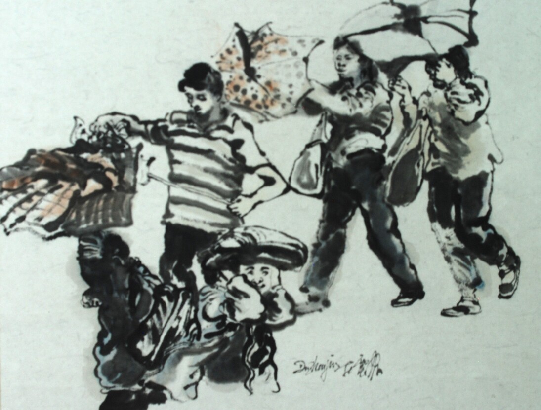 Du Zhenjun (b.1961), Sketch of Wind—5 figures, 2010, Ink on paper, 40 x 40 cm (15 3/4 x 15 3/4 in.)