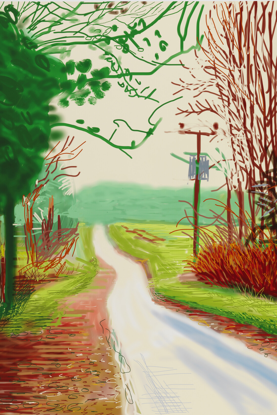 David Hockney, The Arrival of Spring in Woldgate, East Yorkshire in 2011, February 2011 © David Hockney. Private collection, courtesy Annely Juda Fine Art, London
