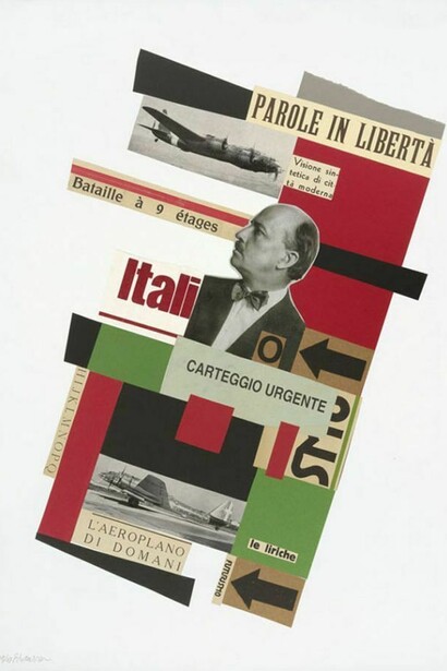 Pablo Echaurren (b. 1951), L’aeroplano di domani, 2010, Collage on paper, 50 x 70 cm, Courtesy Galleria d’Arte Maggiore, Bologna (Italy)