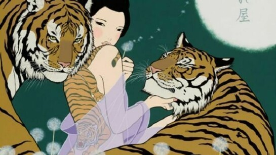 Yumiko Kayukawa, Yachou (Wild Bird), Acrylic and Ink on Canvas, 12x14"