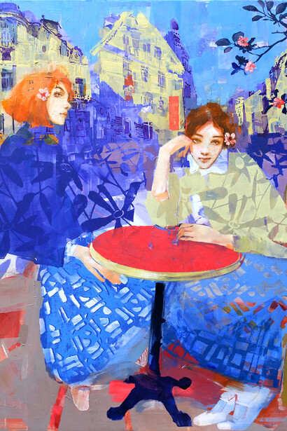 Lilas Blano, Shades of cherry, painting in exhibition. Courtesy of Gallery Schortgen