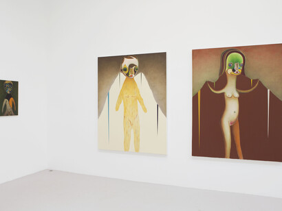View of the exhibition Izumi Kato, Galerie Perrotin, Paris, June 12 - July 26, 2014. From left to right:
Untitled 2014, Oil on canvas, 66 x 45,5 cm / 26 x 18 inches & Untitled 2012, Oil on canvas, 180 x 140 cm / 70 3/4 x 55 1/8 inches & Untitled 2012, Oil on canvas,
180 x 140 cm / 70 3/4 x 55 1/8 inches, Photo : Claire Dorn, Courtesy Galerie Perrotin
