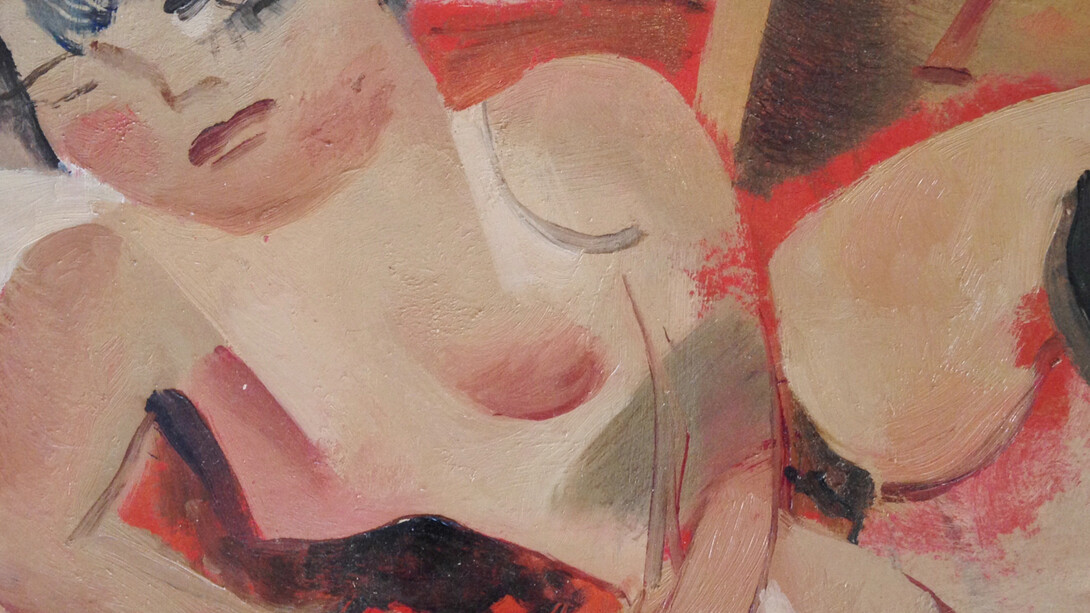 Alberto Manfredi, Figura sdraiata, 1973, olio su cartone, 15 x 23 cm