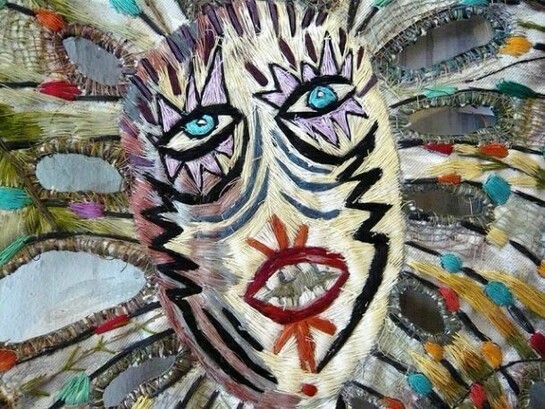 Zoi Gaitanidou, Awe (detail), 2010, Acrylic and thread on cotton, 27 1/2 X 67 in.
